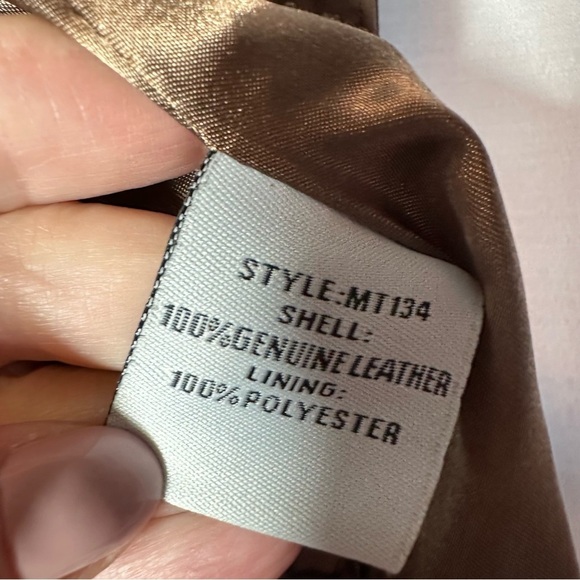 My Tribe Leather Moto Jacket Brown Full Zip Asymmetric Hem Biker Rocker XS Y2K - Picture 13 of 16